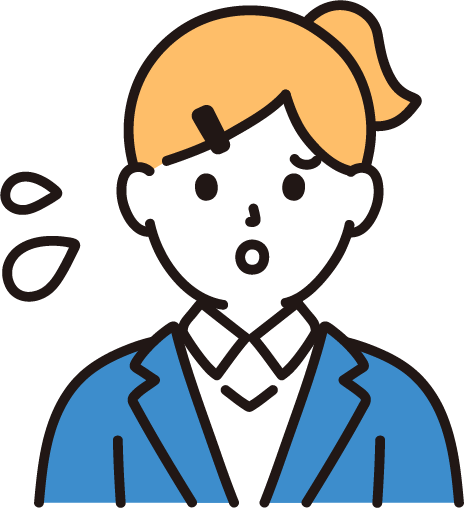 冷や汗をかいて焦っている、スーツ姿の女性のイラスト